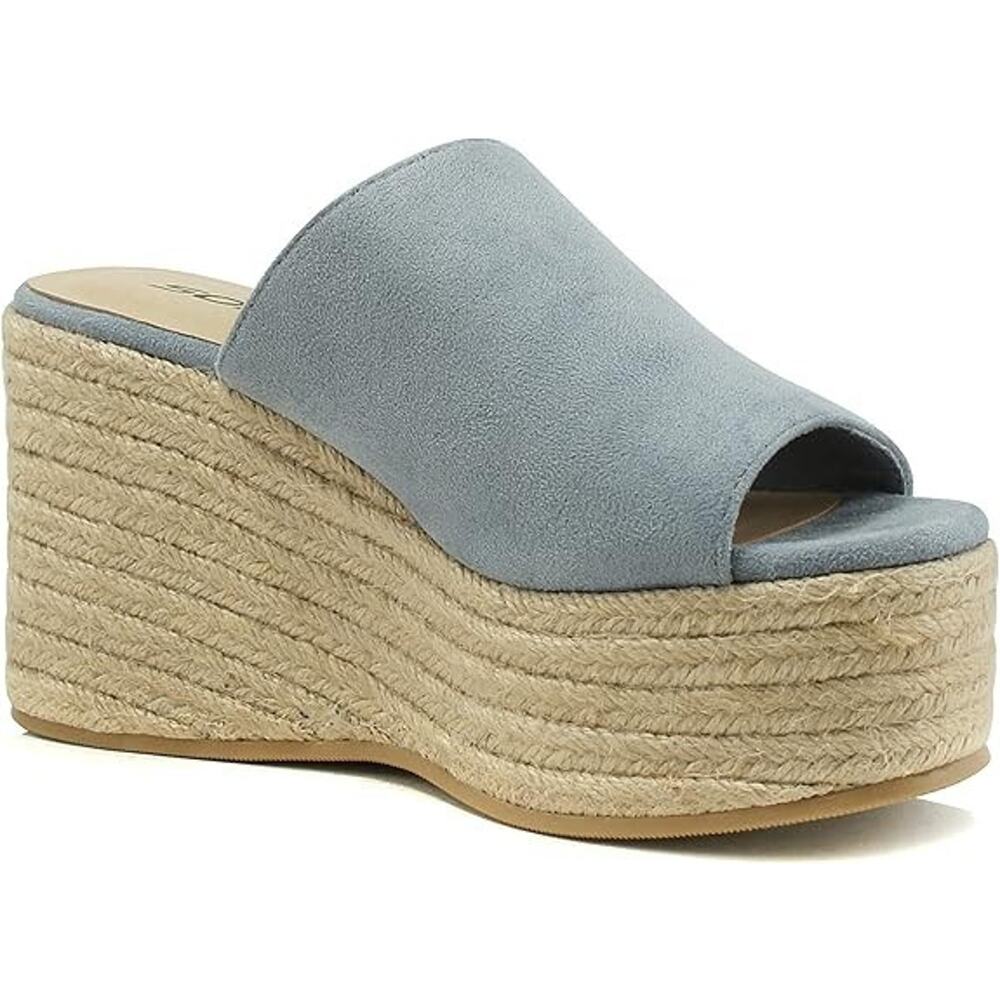 Women Open Toe Espadrille Wedge Slide Sandals Jute Platform Soda MEIMEI-S Size 8